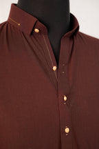 WOOD BROWN PINNED KURTA TROUSER