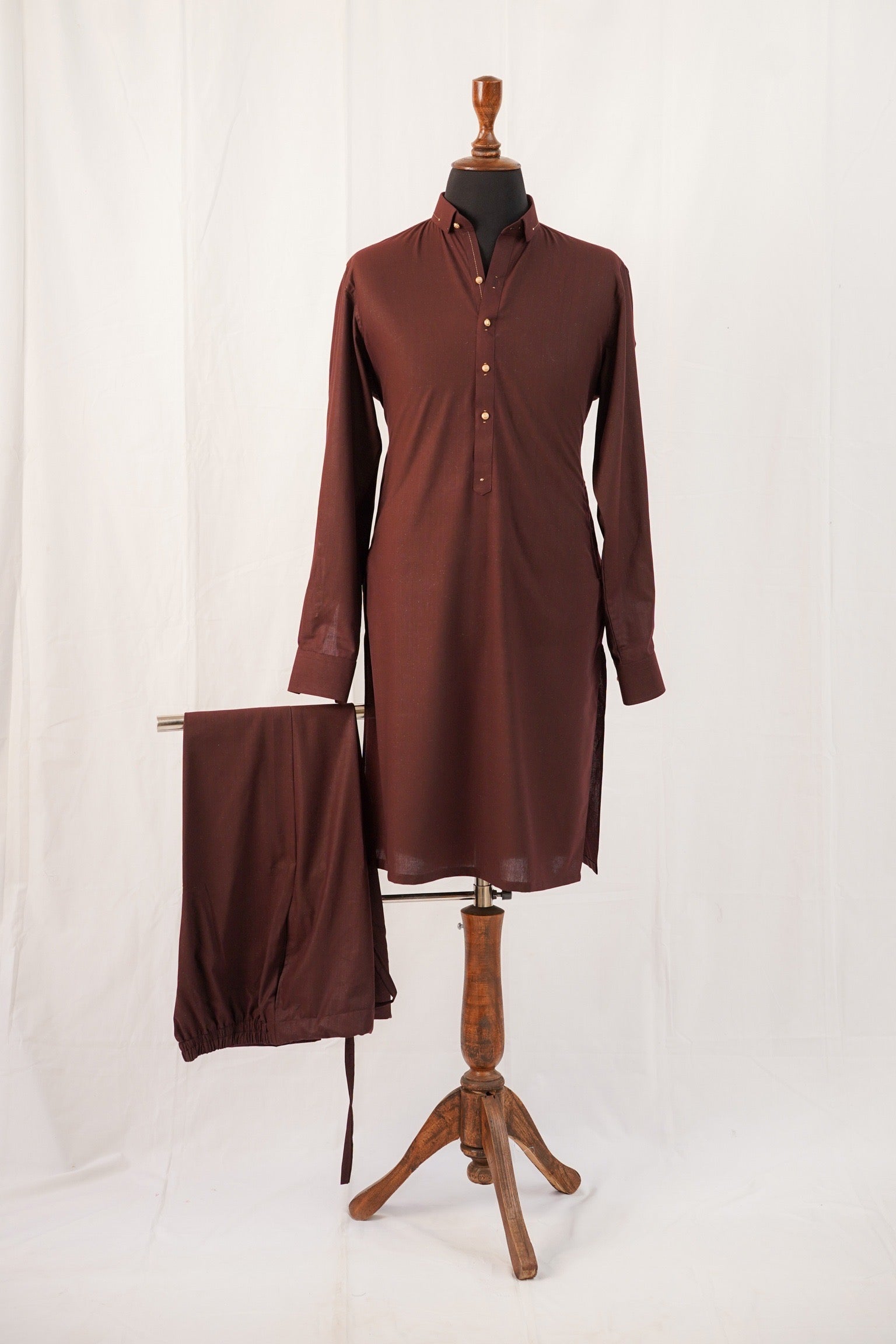 WOOD BROWN PINNED KURTA TROUSER