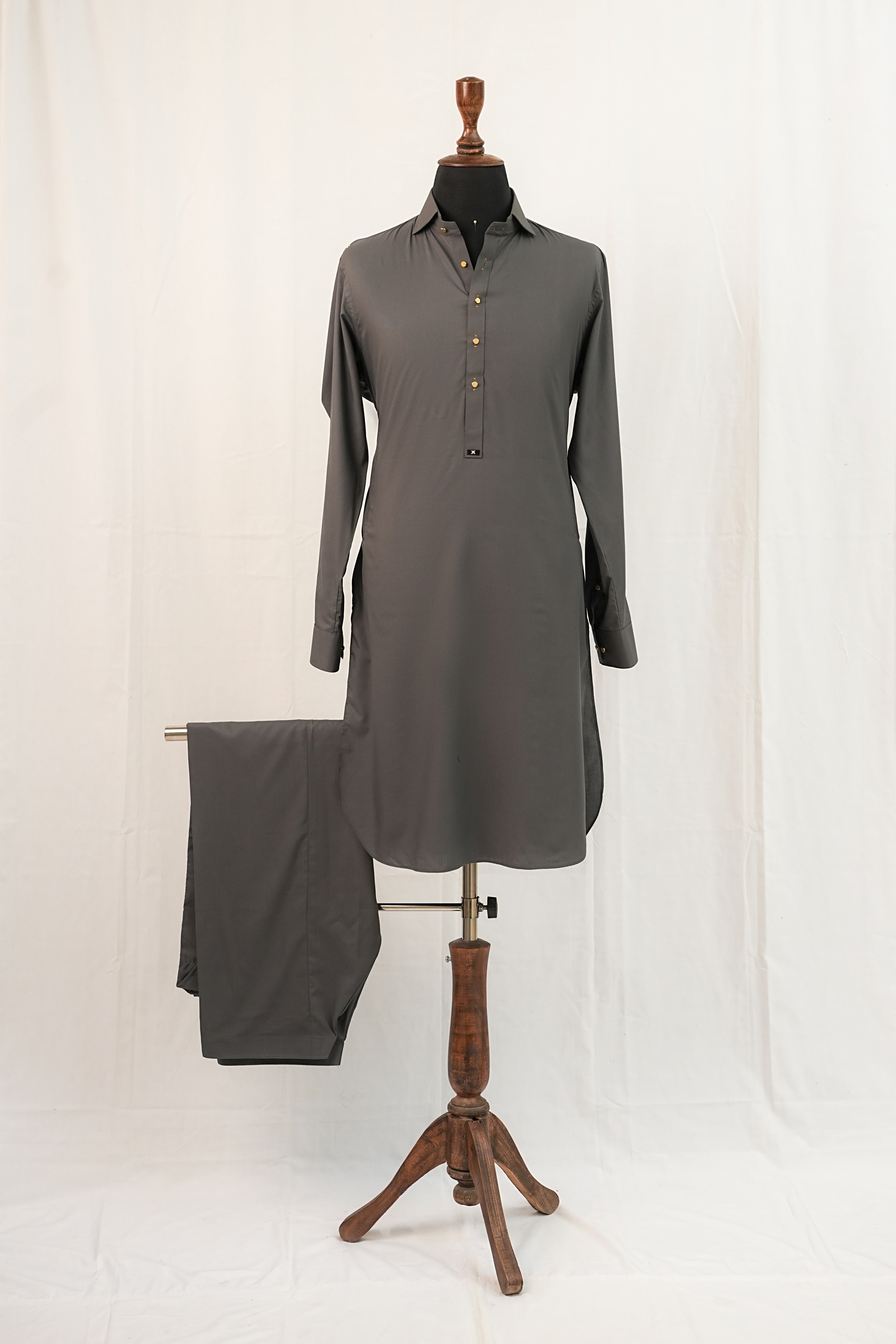 GREY CLASSIC COLLAR SHALWAR KAMEEZ