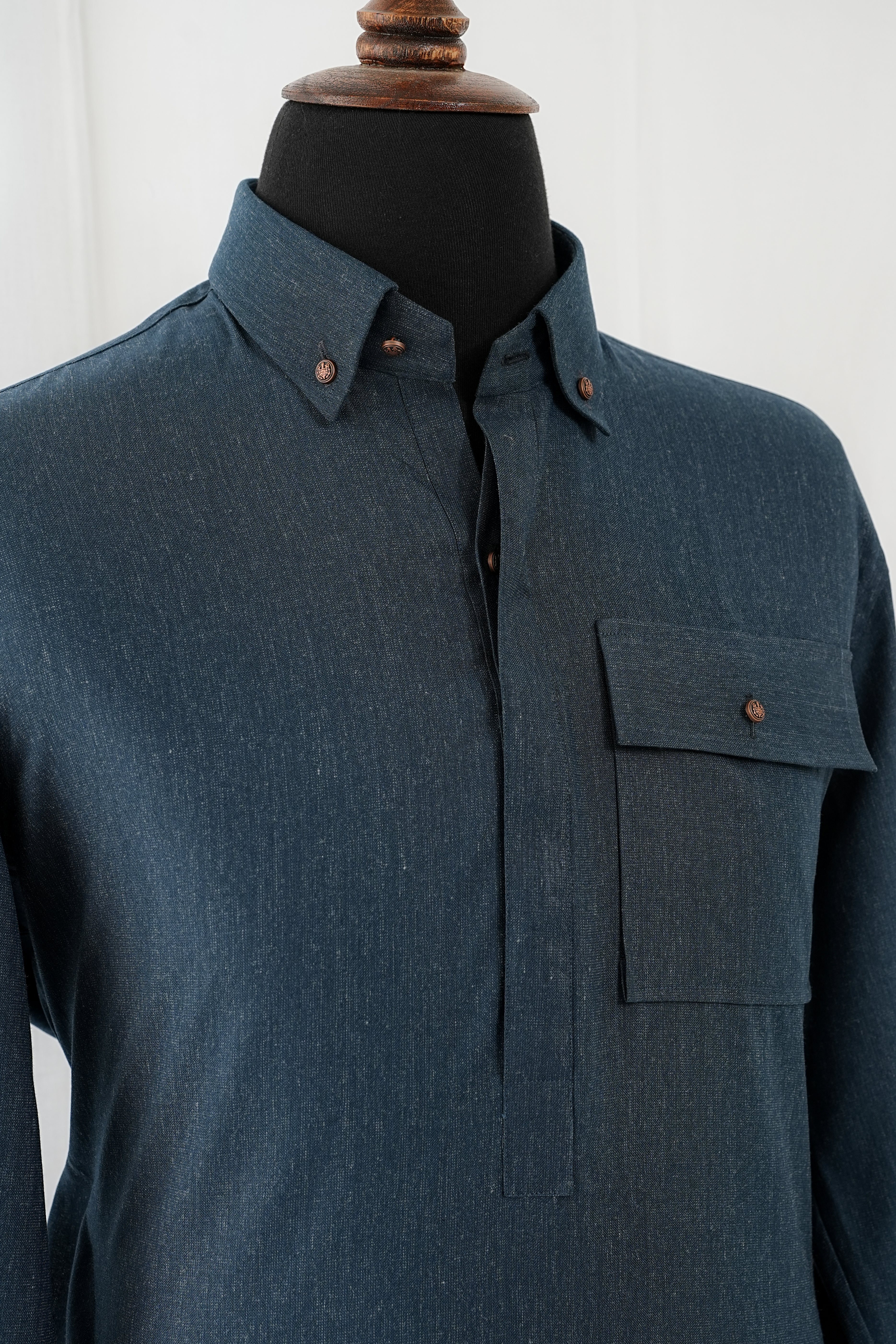 DENIM BLUE FRONT POCKET KURTA TROUSER