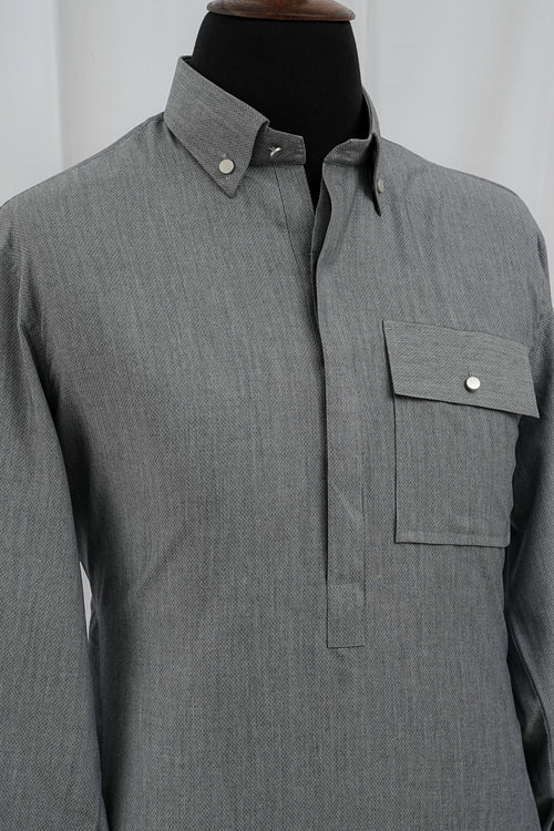 ASH GREY FRONT POCKET KURTA TROUSER