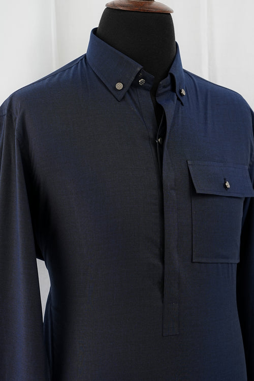 BLUE FRONT POCKET KURTA TROUSER
