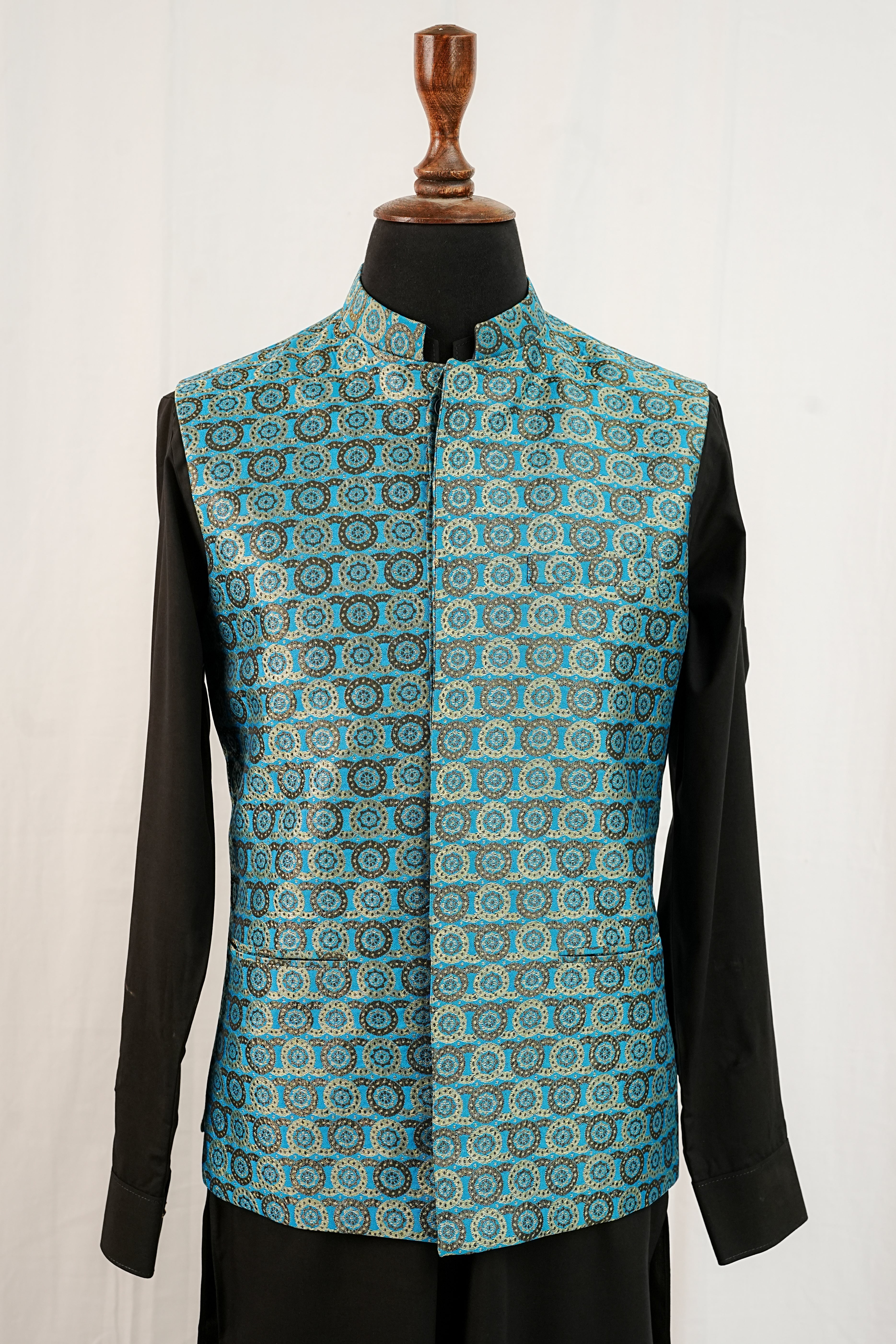 TURQUOISE JAMAWAR WAIST COAT