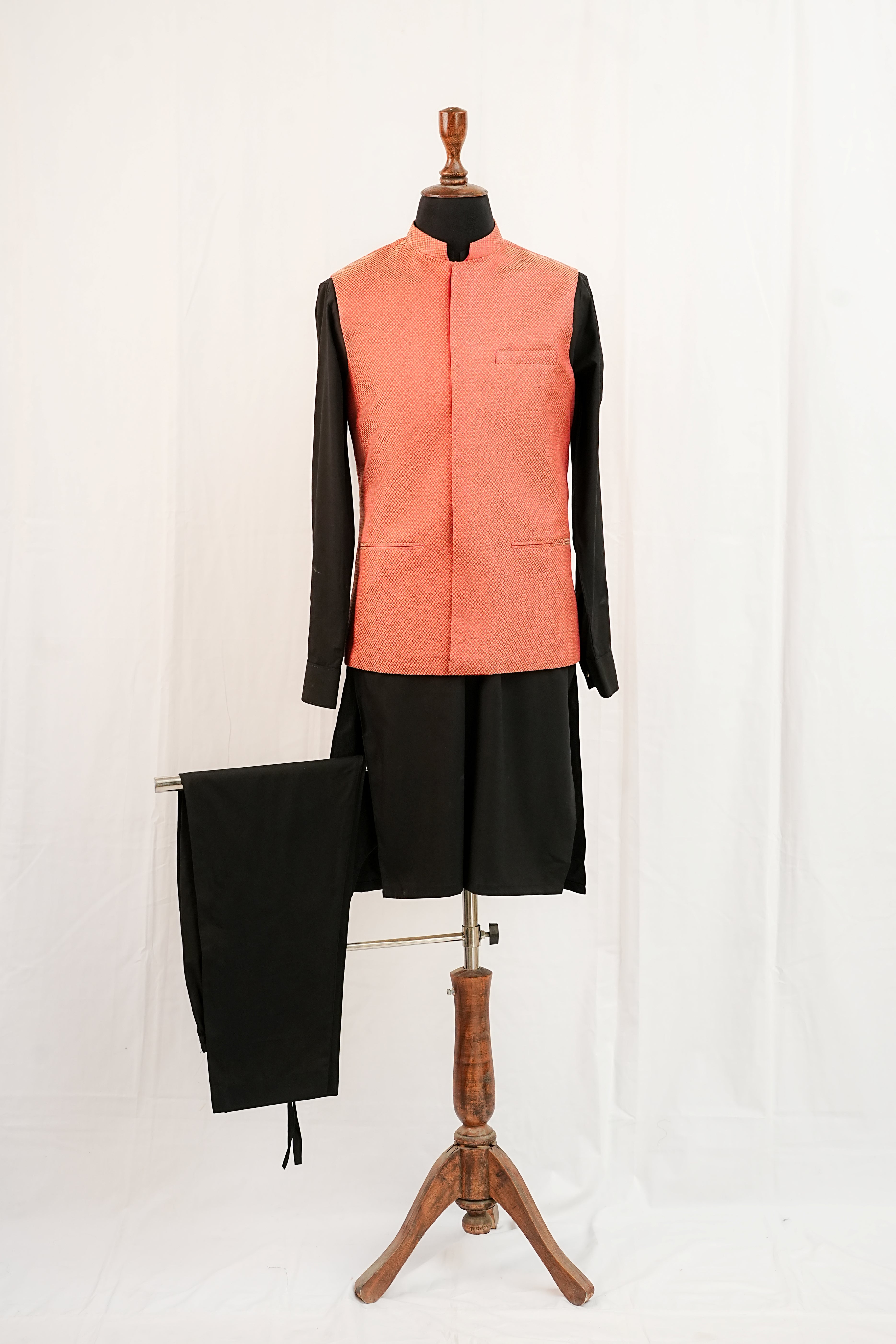 REDDISH ORANGE JAMAWAR WAIST COAT