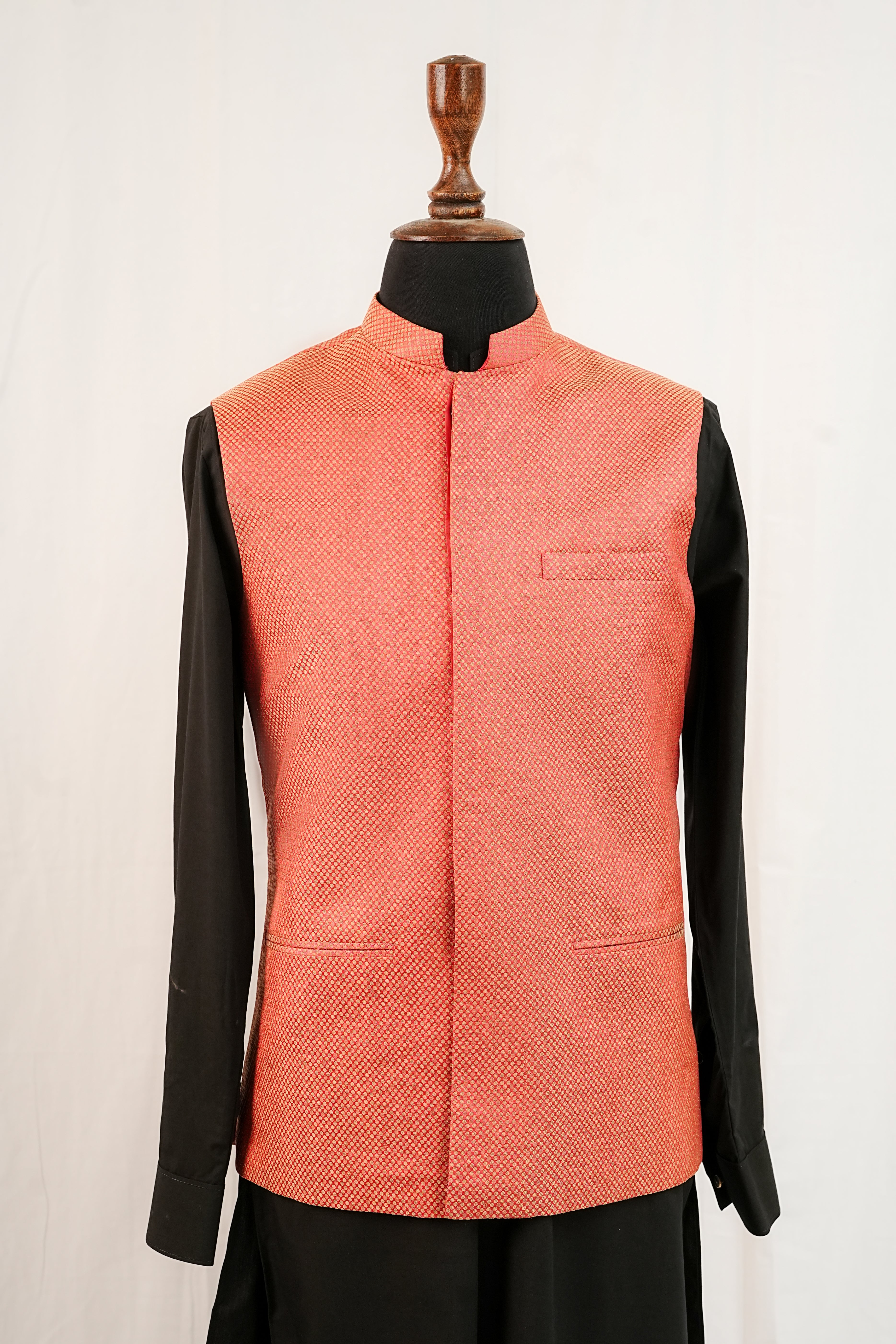 REDDISH ORANGE JAMAWAR WAIST COAT