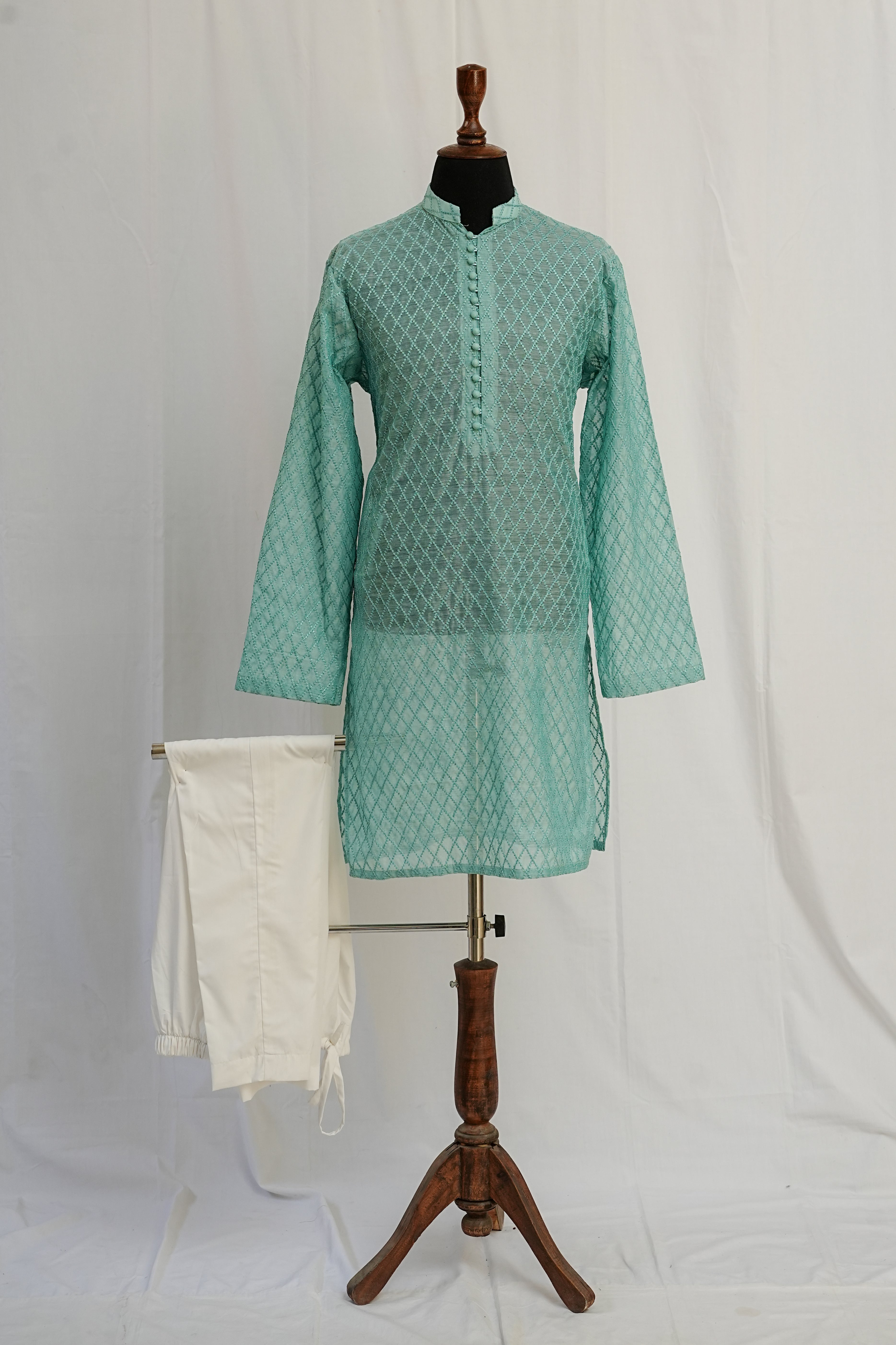 TURQOUIS EMBROIDERED KURTA TROUSER