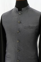 GREY TEXTURED WAIST COAT
