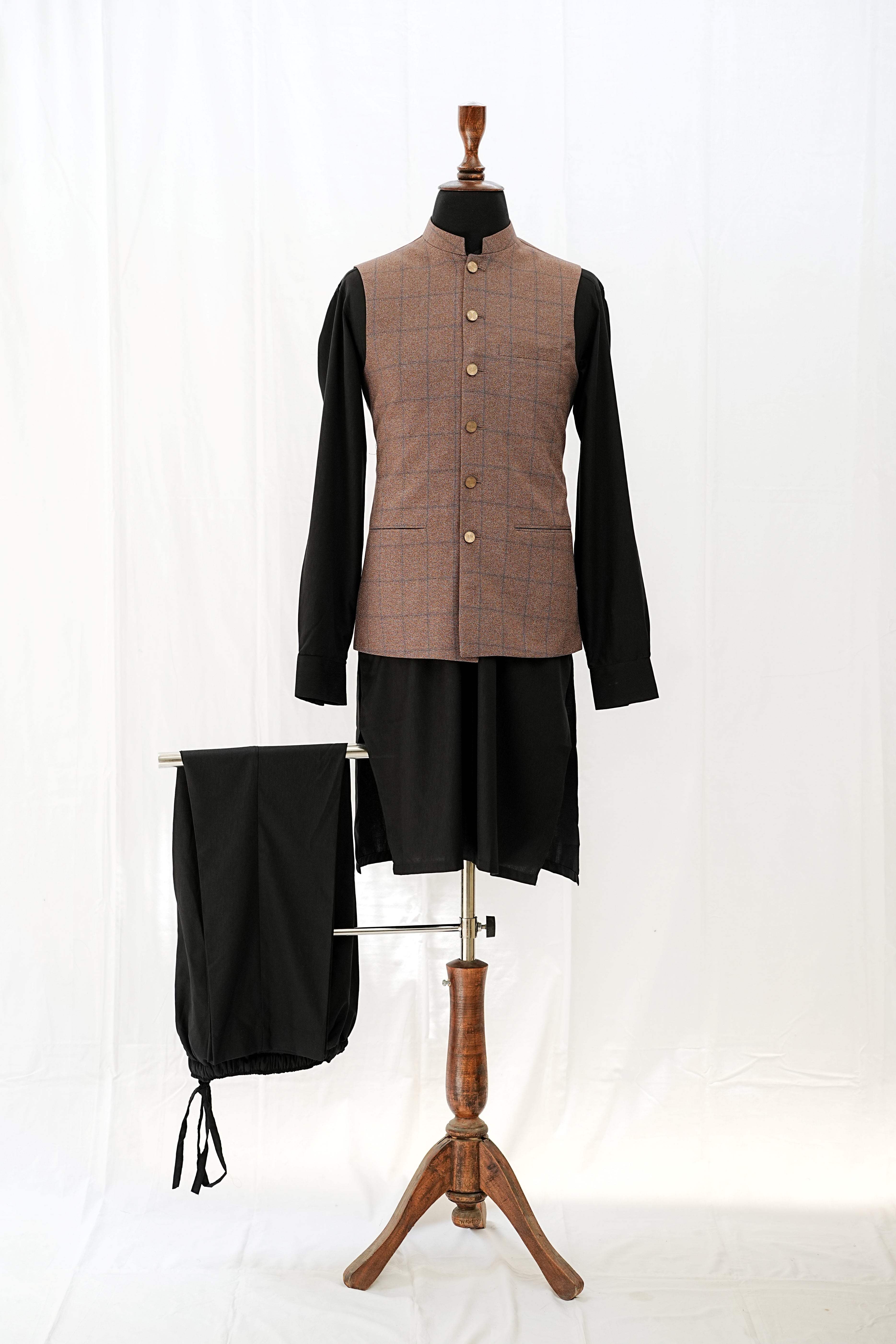 BROWN & BLUE CHECKERED WAIST COAT
