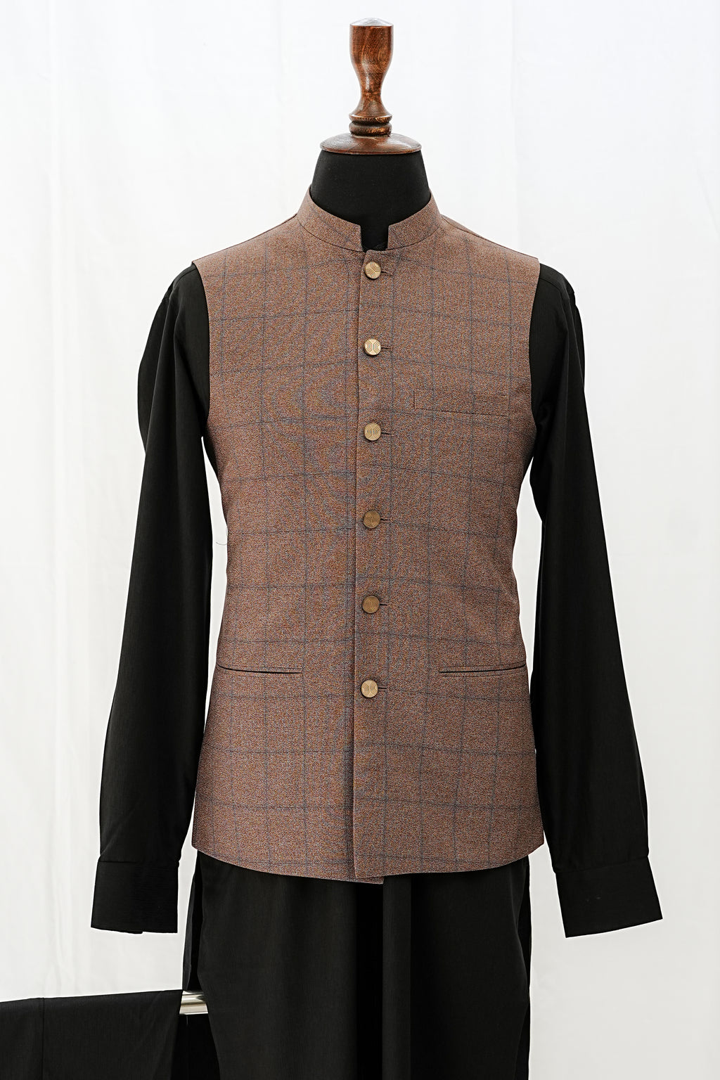 BROWN & BLUE CHECKERED WAIST COAT