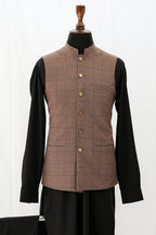 BROWN & BLUE CHECKERED WAIST COAT