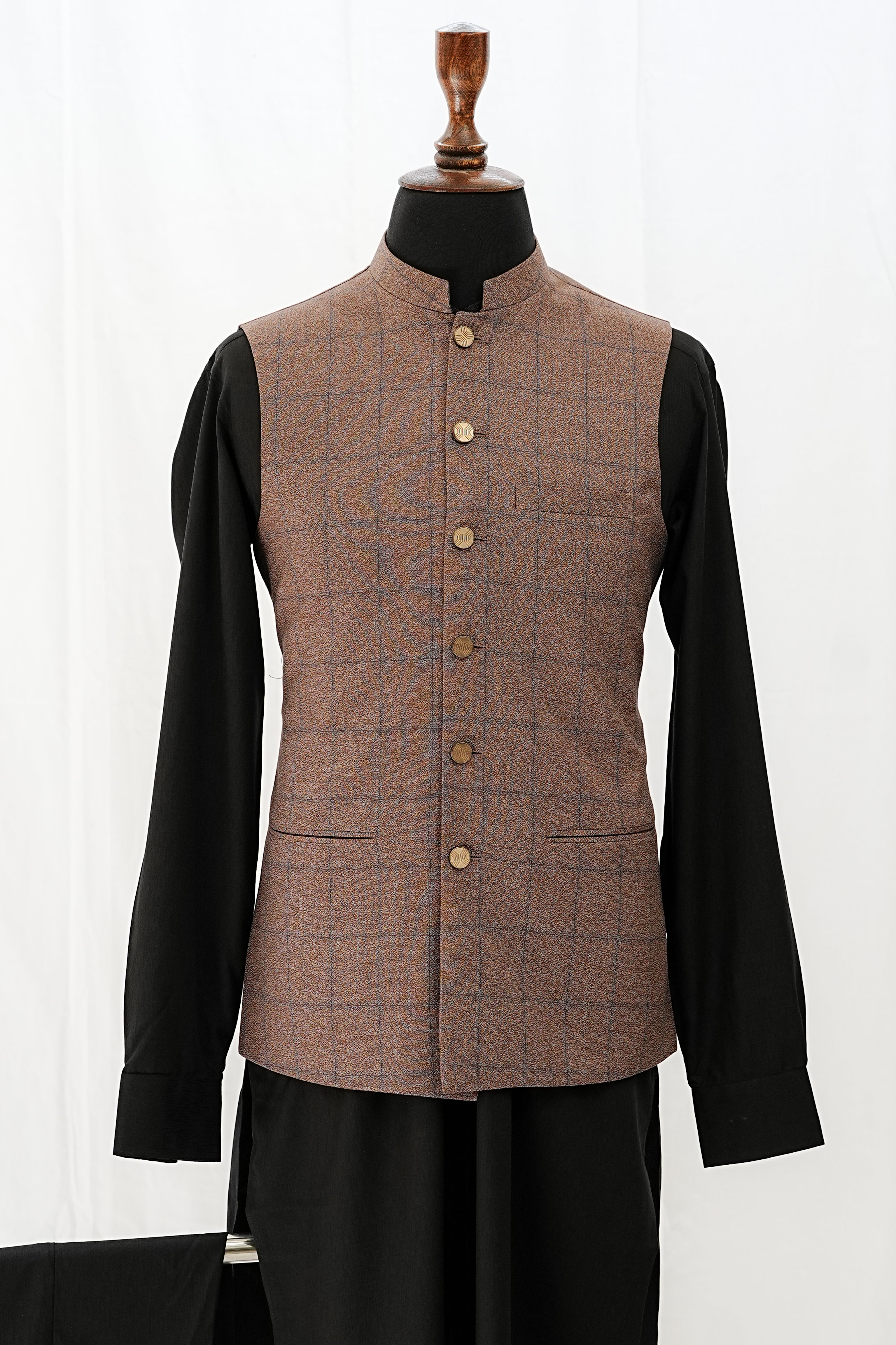 BROWN & BLUE CHECKERED WAIST COAT