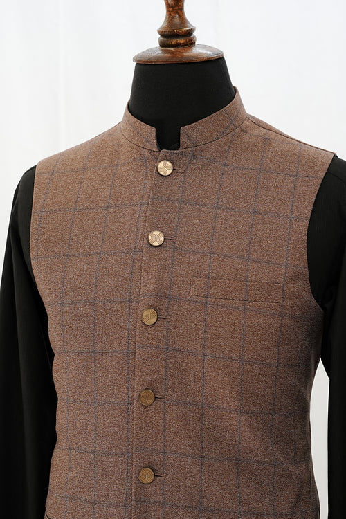 BROWN & BLUE CHECKERED WAIST COAT