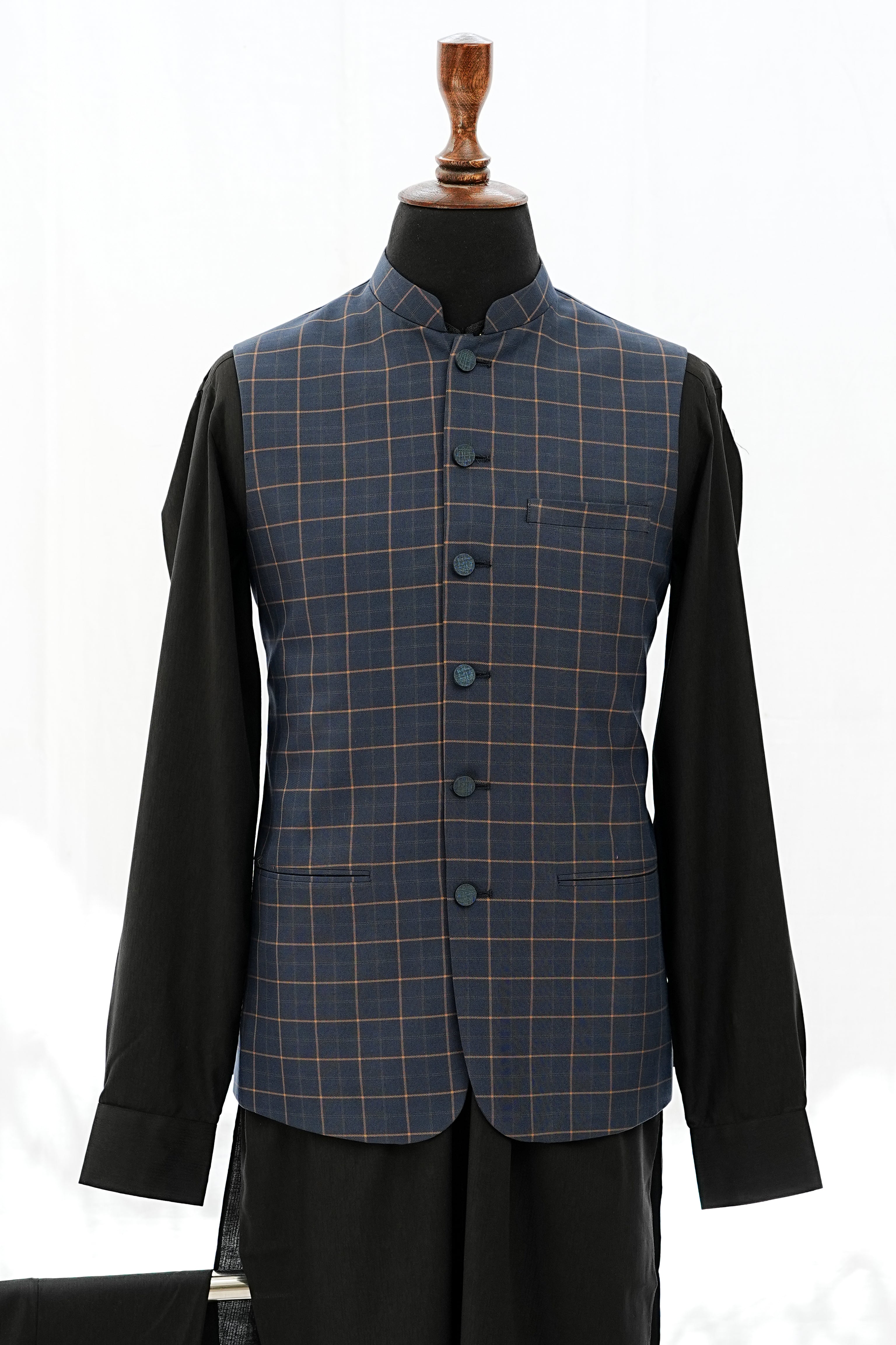 BROWN & COPPER CHECKERED WAIST COAT