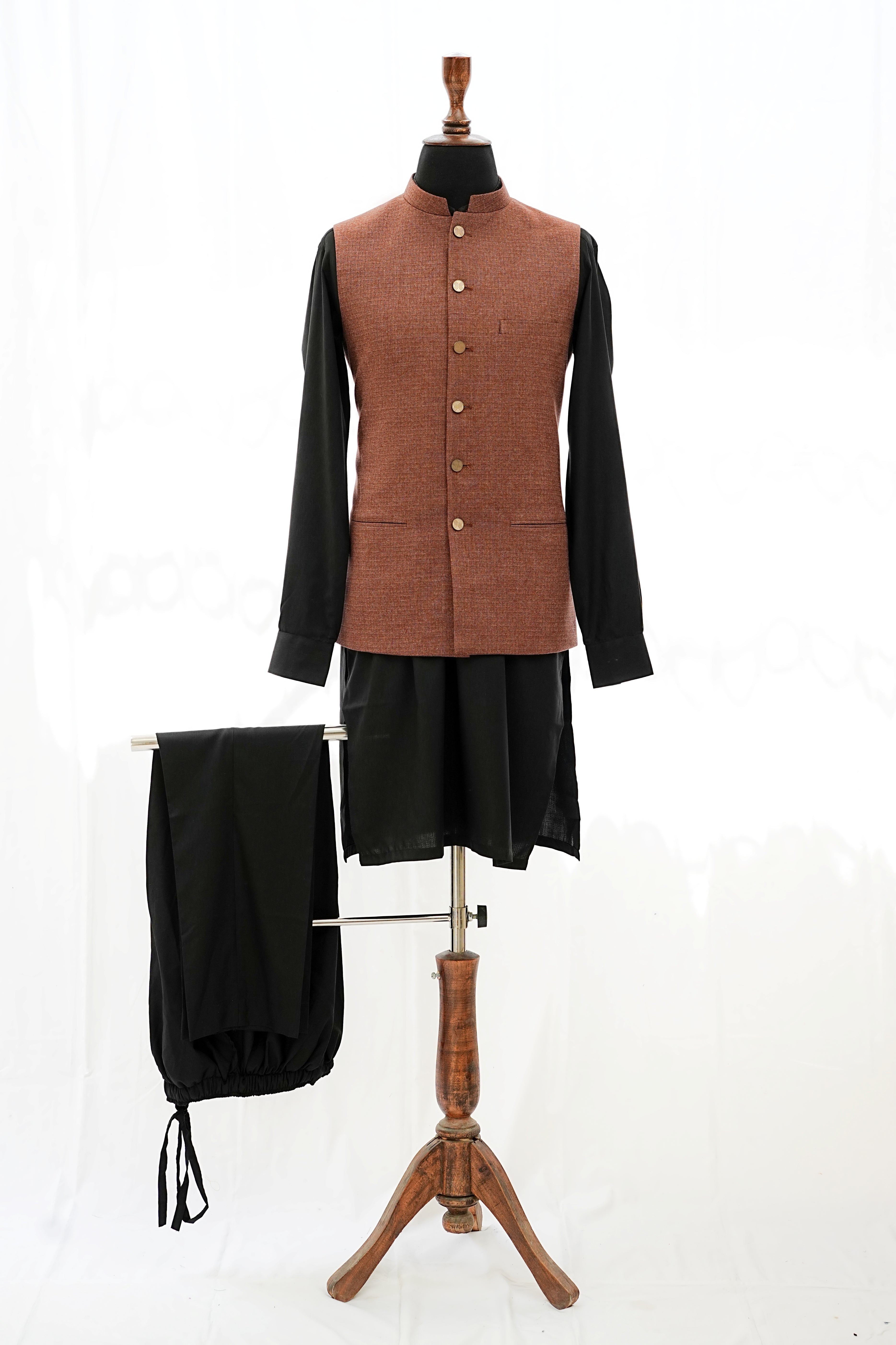 RUST TEXTURED WAIST COAT