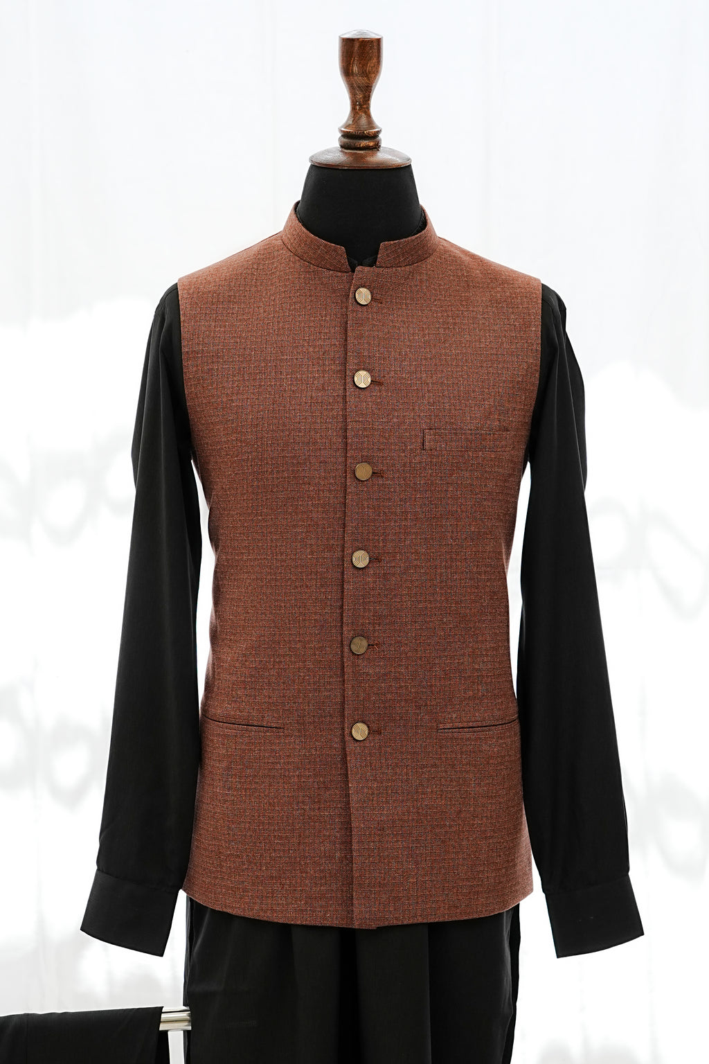 RUST TEXTURED WAIST COAT
