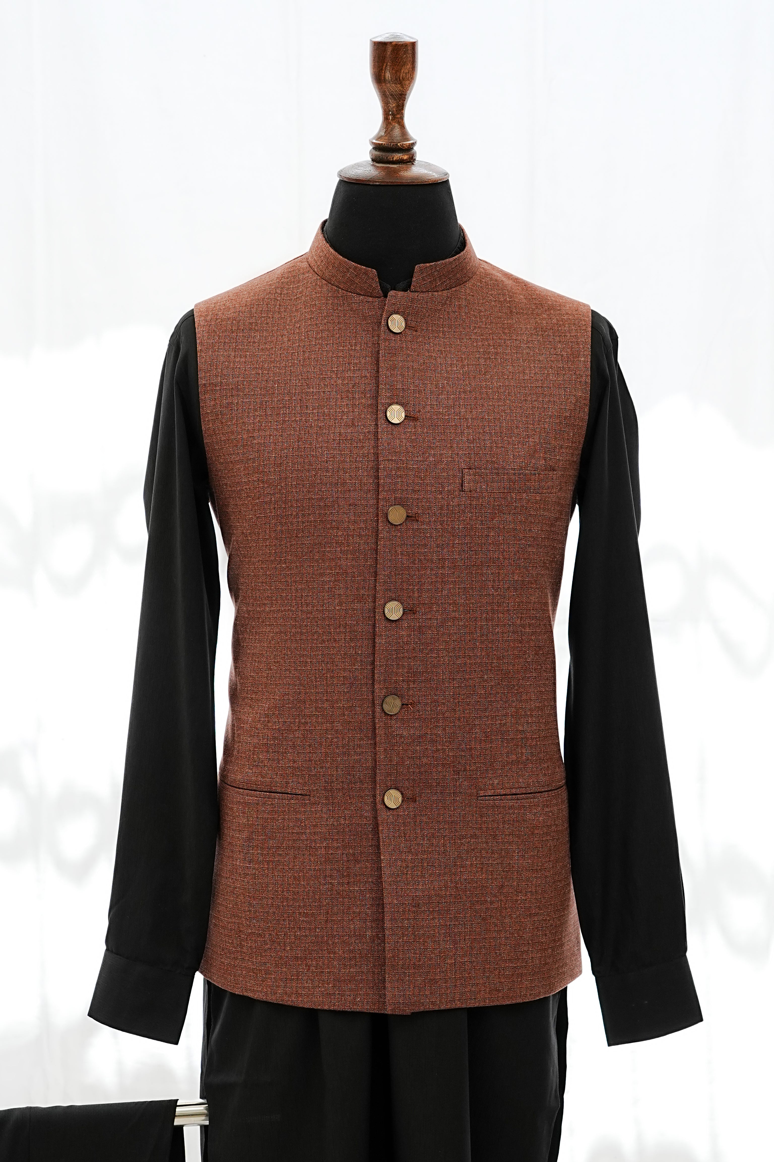RUST TEXTURED WAIST COAT