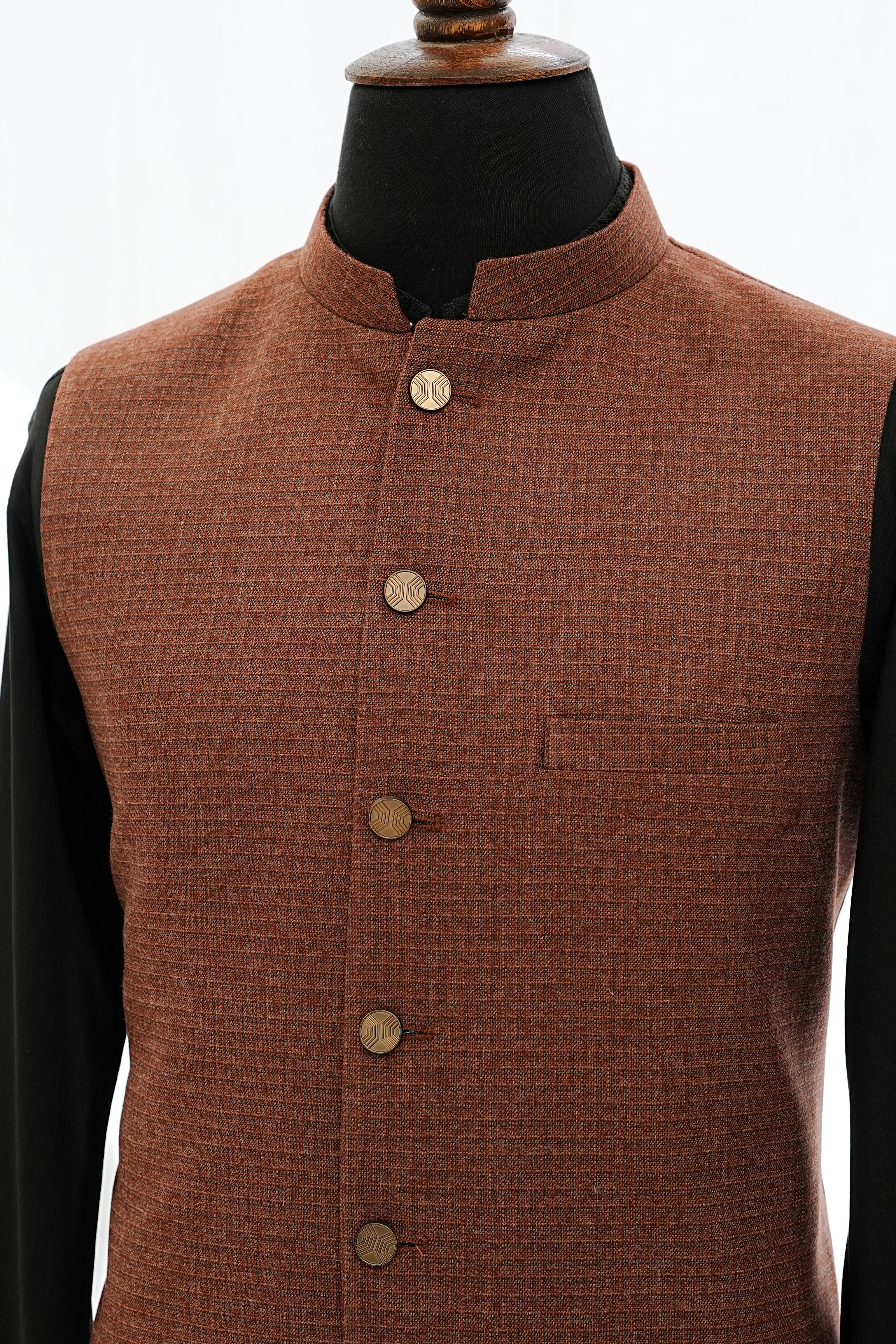 RUST TEXTURED WAIST COAT