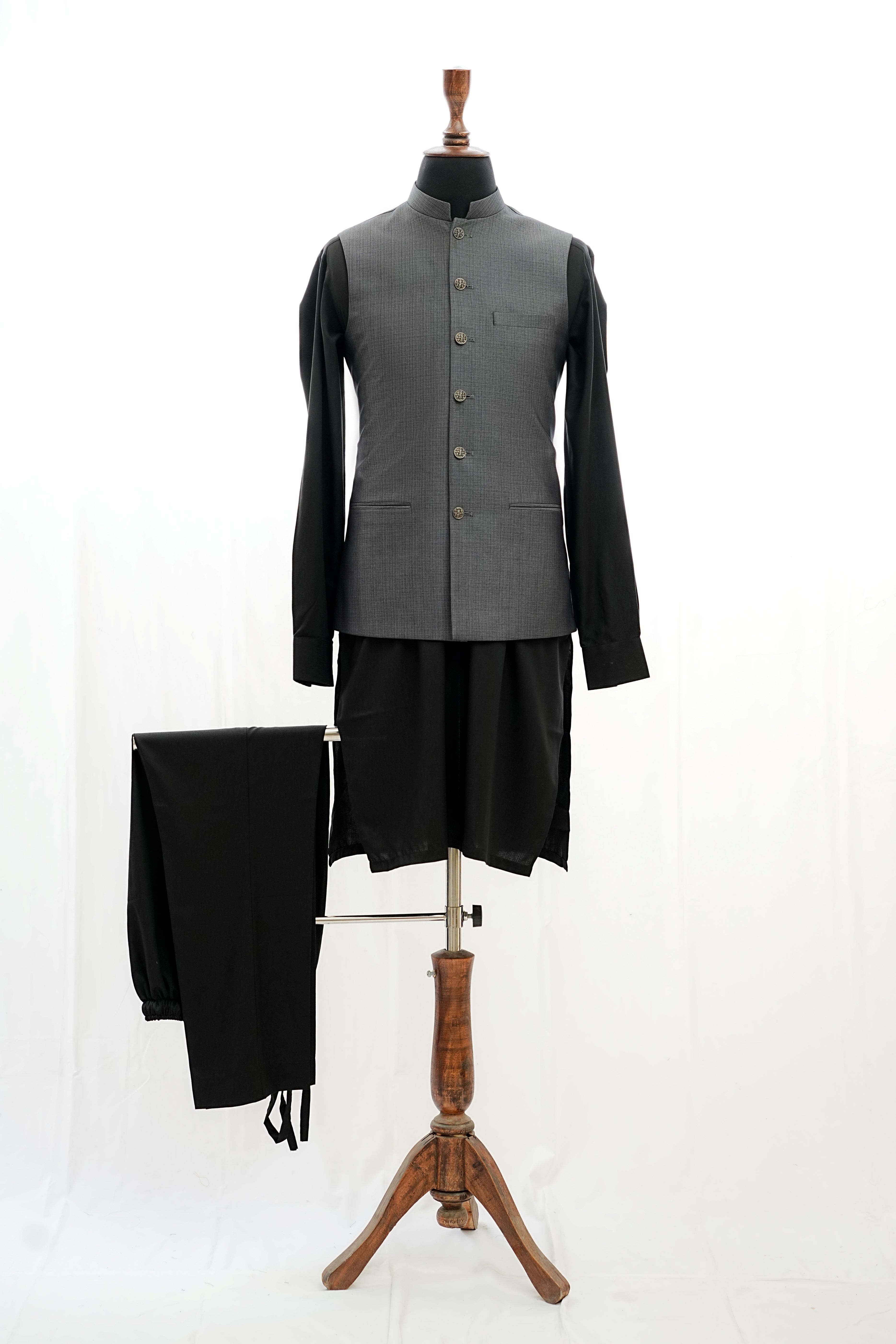 GREY MICRO STRIPED WAIST COAT