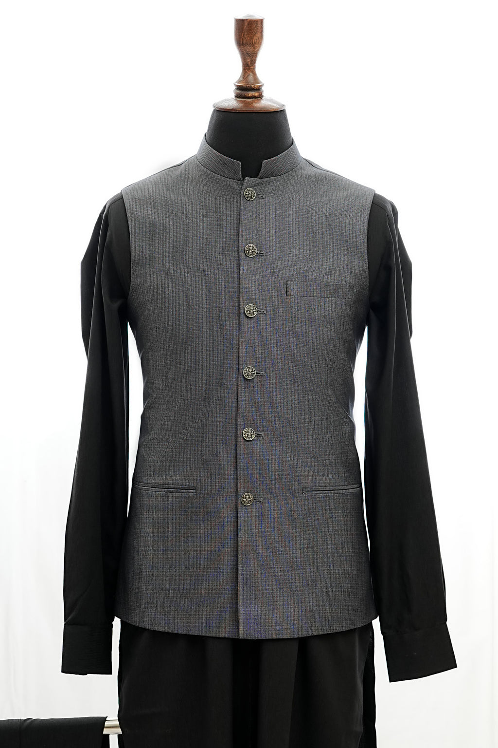 GREY MICRO STRIPED WAIST COAT