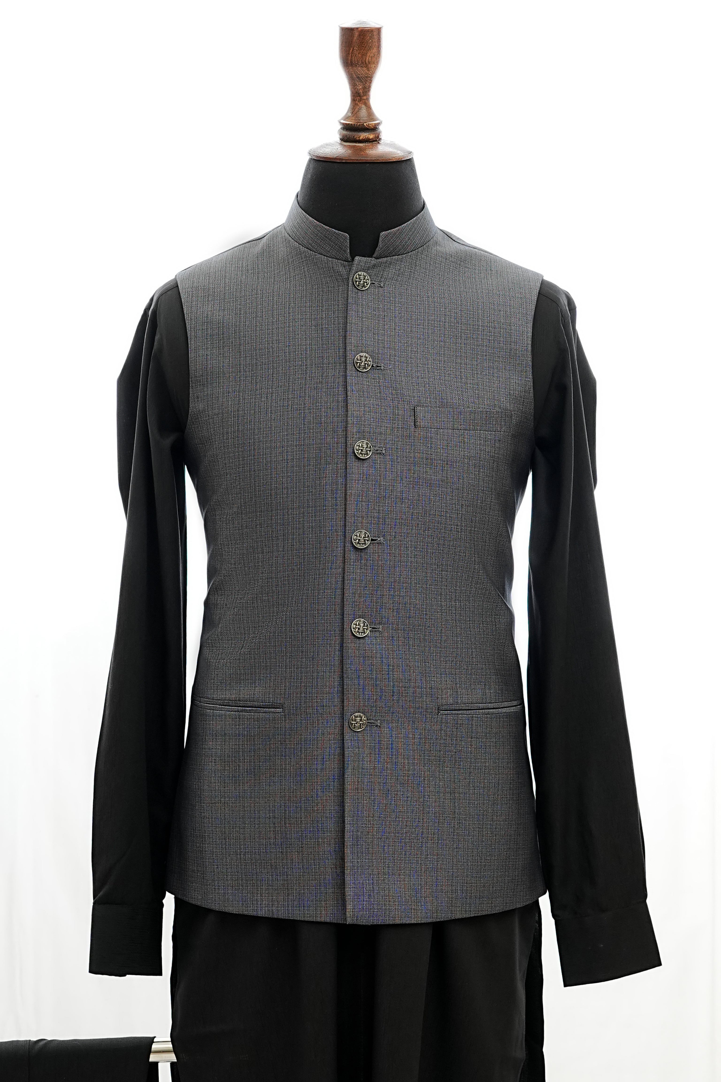 GREY MICRO STRIPED WAIST COAT